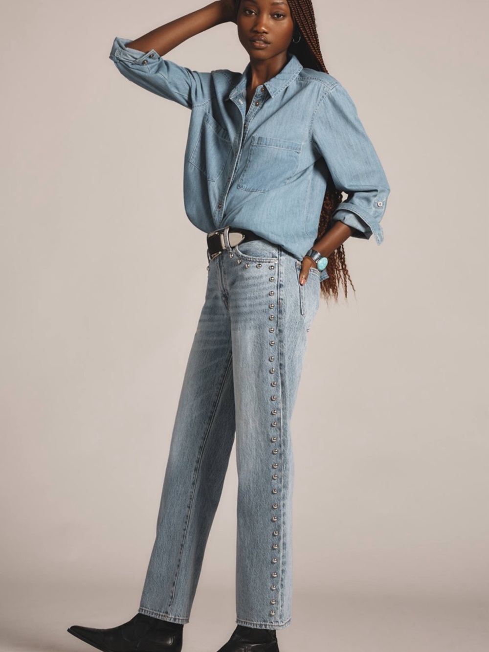 Pistola Lexi Studded Straight Leg Jeans – Satellite | Size 23 | NWT